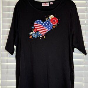 Quacker Factory Red White & Blessed Black Top with Patriotic Heart Design